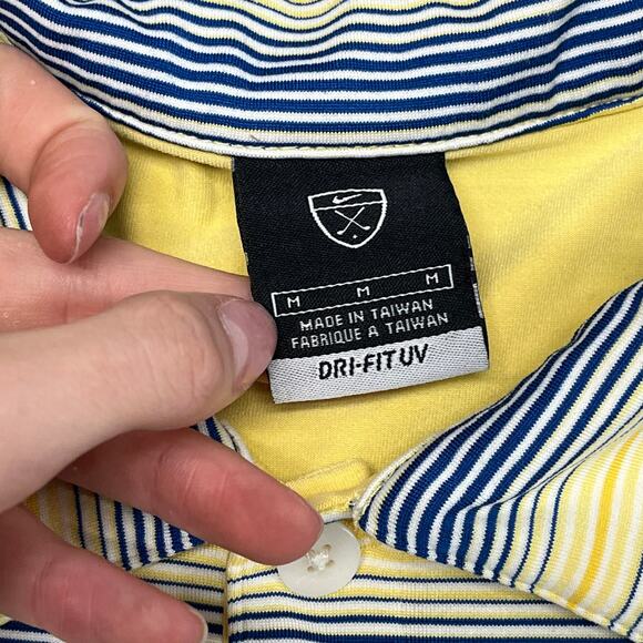 Nike Golf Dri Fit UV Yellow Blue Striped Mens M Mirabel Club Golf Polo Shirt - Picture 4 of 10